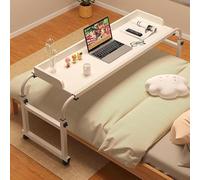 Over The Bed Table with Wheels, Rolling Table for Bed, Adjustable Overbed Table, Desk Over Bed King, Laptop Table, Desk Over Bed for Home Office(Color:White)