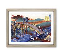Over The Bridge By Katsushika Hokusai Asian Japanese Framed Wall Art Print, Ready to Hang Picture for Living Room Bedroom Home Office Décor, Oak A4 (34 x 25 cm)