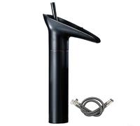 Over the counter basin faucet with waterfall stream and vintage look made entirely from refined copper for long term durability in humid spaces (Tall Black)