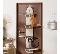 Over The Door Cat Climber Shelf with Scratching Board & Plush Ball, Space-Saving Vertical Cat Tree for Indoor Cats, No Drilling Needed