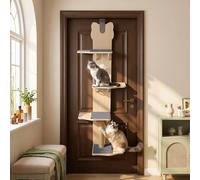 Over The Door Cat Tree, 4 Tier Hanging Cat Shelf for Indoor Cats, Space Saving Cat Climbing Wall with Scratching Posts, Wooden Cat Tower Furniture with Hanging Toy for Small Apartments