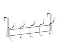 Over-the-Door Coat Rack with 10 Hooks, Chrome Metal with White Balls, Door Mount Organizer