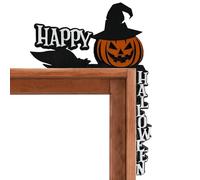 Over the Door Decor - Wooden Halloween Door Topper | Fun Pumpkin Ghost Witch Spider Web Corner Decoration for Home Holiday Housewarming Party Window Sill Seasonal Accent Festive Front Porch Display