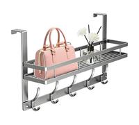 Over the Door Hanger Organizer - with Basket and Hooks, Heavy Duty Carbon Steel Storage Shelf | Bathroom Door Organizer | for Clothes, Purse, Keys, Robe, Coat, Towel, Bathroom, Coc