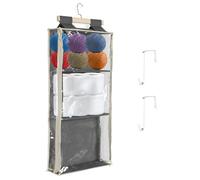 Over The Door Hanging Storage 3 Compartments Yarn Storage Shelf for Closet,Wardrobe,Large Capacity Clear PVC Organizer Behind Door Organizer for Home Toys Towels Diapers(grey)