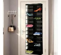 Over The Door Hoodie Organizer - 26 Large Clear Pockets Hanging Shelf for Leggings Clothes & Shoes Space-Saving Storage Solution (White/Black)