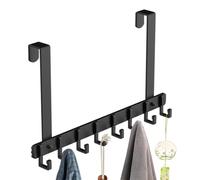 Over The Door Hook - 20.28in Heavy Duty Hanger | Aluminum Storage Rack - Versatile Wardrobe Organizer Sleek Black Metal Design Provides A Sturdy Space for Hanging Coats and Bags in Bedrooms.