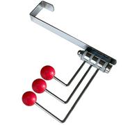 Over The Door Hook with 3 Swivel Hooks for Bedrooms Bathroom - Over Door Hanger for Clothes in Metal with Wood Decor Balls Storage Coat Towel Jackets Bag Kids Hats(3-Hook, Red)