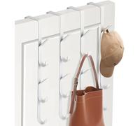Over The Door Hooks, 4 PCS x 5Hooks Over The Door Hook Hanger Vertical Over The Towel Rack, Stainless Steel Over Door Hanger for Clothes Towels Robes, Brushed, Space Saving (White)