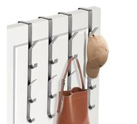 Over The Door Hooks, 4 PCS x 5Hooks Over The Door Hook Hanger Vertical Towel Rack, Stainless Steel Over Door Hanger for Clothes Towels Robes, Brushed, Space Saving (Grey)