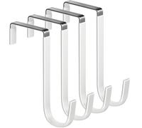 Over The Door Hooks 5.5" 4Pcs for 2" Door White Plastic Coating Wreath Door Hanger Hook for Hanging Ironing Board Towel Rack Bathroom Closet Cabinet Clothes Coat Robe Holder Single Heavy Duty