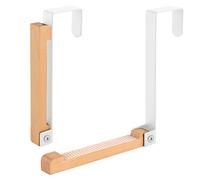 Over The Door Hooks, Foldable Sturdy Metal Wood Combined Door Laundry Hanger with Anti Slip Strip, Portable Door Back Mounted Non-Perforated Clothes Bag Robes Coats Storage Rack Wreath Hanger(2pcs)