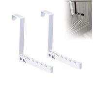 Over The Door Hooks Hanger, Collapsible Folding Clothes Drying Rack, 5 Hanging Spaces, Space Saving Laundry Hanging Storage Hook for Clothing, Coats, Towels - Fits Bedroom, Bathroom, Close White 2PCS