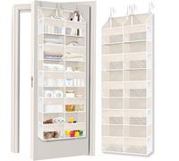 Over the Door Organiser with 5 Tiers and 10 Compartments, Extra Large Hanging Door Storage with 4 Hooks, 36kg Weight Capacity, Bedroom Wardrobe or Nursery Nappy & Toy Storage - Beige