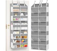 Over The Door Organizer, 5-Tier Extra Large Behind Door Storage with 10 Big Front & 10 Mesh Pockets, 80lb Capacity, Hanging Storage Organizer with Clear Window Kids Toys, Shoes, Diapers, Light Grey