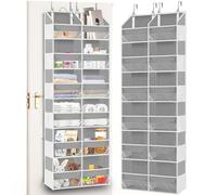 Over The Door Organizer 6 Tiers, Extra Large Behind Door Storage of 12 Compartments, 80 lbs Weight Capacity Hanging Storage Organizer with Clear Window Kids Toys,Shoes,Diapers,Room Storage,Light Grey