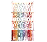 Over The Door Organizer - 92x52cm Boho 3 Tier Behind Storage Basket, Woven Cotton Rope Wood Hanging Net Hammock, Nursery Toy Chest Alternative Clutter Saver - for Bedroom Playroom Closet