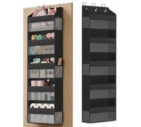SONGMICS Over-the-Door Organiser, 5-Compartment Foldable Hanging Shelf, Door Hanging Storage Organiser, Metal Hooks, Transparent, Side Pockets, Ink Black RDH010BH01