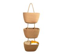 Over The Door Organizer Hanging Basket, 3-Tier Fabric Wall Mounted Hanging Organizers Small Woven Baskets Pouches for Bathroom Bedroom Playroom