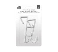 Over-The-Door Plastic Hanging Hooks, 2-Pack, White, No Tools Required, Door Hooks, Multipack, Washing, Ironing