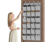 Over the Door Shoe Organizer,Hanging Shoe Holder with 24 Extra Large Fabric Pockets for Storage Men Sneakers,Women High Heeled Shoes,Slippers Grey 61.4''x22''