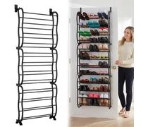 Over the Door Shoe Rack Storage, 4/8/12 Tier Metal Frame, Space Saving Back of Door Shoe Organiser Hanging, Holds up to 36 Pairs, Tool-free Easy Assembly，Black：12Tier