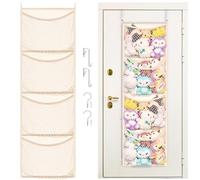 Over The Door Stuffed Animal Organiser, Cotton Toy Storage Holder with 4 Large Pockets, Hanging Door Organiser for Nursery, Bedroom, Kids’ Room, Soft Toy Storage for Children & Baby Items