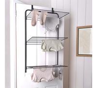 Over The Door Tiered Foldable Drying Rack Towel Storage Organiser Rail Hanger OHS Black One Size