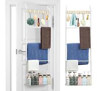 Over The Door Towel Rack, 5-Tier Towel Racks for Bathroom Door Hanging, Bathroom Back of Door Towel Bar, Door Blanket Holder for Clothes, Washcloths,Hand Towels, Sponges,White