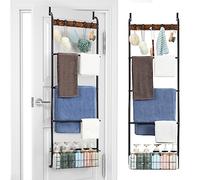 Over The Door Towel Rack, 5-Tier Towel Racks for Bathroom Door Hanging, Bathroom Back of Door Towel Bar, Door Blanket Holder for Clothes, Washcloths,Hand Towels, Sponges,Black