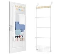 Over The Door Towel Rack, 5-Tier Towel Racks for Bathroom Door Hanging, White Over Door Towel Bar Rack, Door Blanket Holder for Clothes, Washcloths,Hand Towels, Over The Door Bathroom Organizer