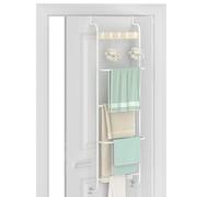 Over The Door Towel Rack, Back of Door Towel Rack, White Over The Door Hanger, Bathroom Behind Door Towel Holder with Hooks, Towel Bar Door Rack Hanger for Bedroom