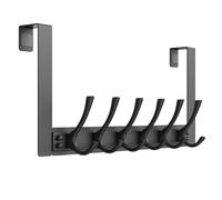 Over The Door Towel Rack with 6 Hooks, Heavy Duty Over Door Hooks for Hanging Clothes Coat Hat Jacket, Door Hanger Home Organizer for Bathroom Closet Bedroom Kitchen Dorm Room(1, Black)