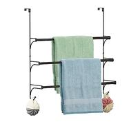 Over the Door Towel Rail - 3 Tier Bathroom Hanging Towel Rack with 2 Hooks - Expandable Towel Ladder for Towelsor Clothing - Bronze