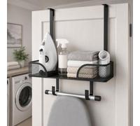 Over The Door/Wall Mount Ironing Board Hanger with Large Storage Basket