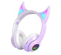 Over The Ear Wireless Headphones | Devil Cat Ear Cordless Headphones,Lightweight, Sports With Colorful Breathing Lights For Playing Games