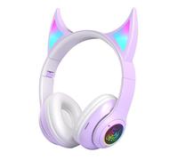 Over The Ear Wireless Headphones - Devil Cat Ear Cordless Headphones,Lightweight, Sports With Colorful Breathing Lights For Playing Games