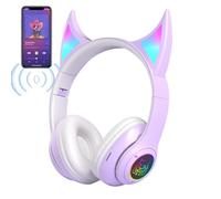 Over The Ear Wireless Headphones - Devil Cat Ear Cordless Over-Ear Headset,Lightweight Headphones, Sports With Colorful Breathing Lights For Playing Games
