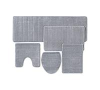 Over the Floor Memory Foam Bath Mats for Bathroom Set of 5 Pieces, Moisture Absorber Soft Rugs Large and Anti Slip - Sink Mat, Shower Rug, Runner, Toilet Mat, Toilet Lid Cover - Grey