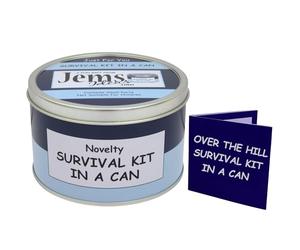 Over The Hill Survival Kit in a Can - Funny Birthday Gift for Men or Women - Humorous Getting Older Present & Novelty Keepsake for 40th, 50th, 60th or Retirement (Blue/Navy)