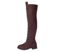 Over The Knee Boots For Women Lace Up Thigh High Boots With Side Zip Vintage Chunky Sole Long Calf Booties Suede Block Heel Non-Slip Footwear Western Knee High Round Toe Cowboy Shoes Size 3.5-7.5