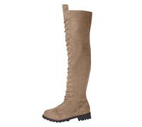 Over The Knee Boots For Women Lace Up Thigh High Boots With Side Zip Vintage Chunky Sole Long Calf Booties Suede Block Heel Non-Slip Footwear Western Knee High Round Toe Cowboy Shoes Size 3.5-7.5