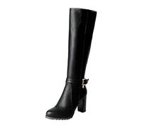 over the knee boots women waterproof riding boots biker boots with block heel retro buckle belt platform boots fashion patent leather high heel upper, Black, 7 UK