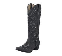 Over-the-knee boots, women's ankle boots with heel, western cowboy boots, fashion embroidery, winter boots, high-quality shiny rhinestone party dance shoes, best for festivals and dating, black, 8 UK
