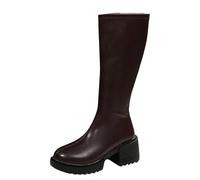 Over-the-knee boots, women's platform slip-on boots, waterproof, non-slip | Women's Black Leather Boots with Heel - Western Boots Riding - Long Shaft Boots Large Size Block Heel Patent Leather Boots
