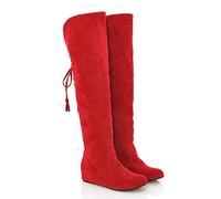 Over The Knee Boots Women's Warm Snow Boots Shoes Thicken High Heel Shoes Western Cowboy Riding Knight Boots Equestrian Shoes,Red-39