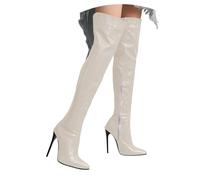 Over-the-knee boots, women's wide shaft boots, shark boots, fashionable, pointed pointed shiny over-the-knee boots with high heel for parties, carnival, evening wear and night out events, White, 10 UK