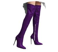 Over-the-knee boots, women's wide shaft boots, shark boots, fashionable, pointed pointed shiny over-the-knee boots with high heel for parties, carnival, evening wear and night out events, purple, 4 UK