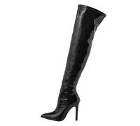 Over-the-knee boots, women's wide shaft boots, shark boots, soft patent leather inner zip with high heel, fashionable elastic over-the-knee boots for outdoor use, black, 7 UK