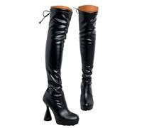 Over The Knee High Boots for Women Zipper Leather PU Thigh High Boot Chunky Shoes Over The Knee Boots for Dating Prom Party Dress (39) Black